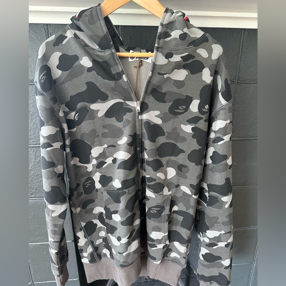 Bape Black and Gray Camouflage Zip-Up Hoodie